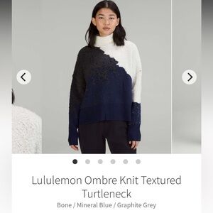 Lululemon Ombre Knit Textured
Turtleneck Bone / Blue / Grey. Size 12. EUC
